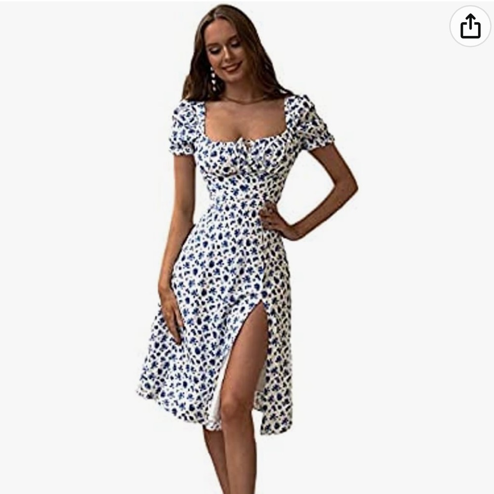 Women’s A-line Blue Floral Dress. Florence brand.